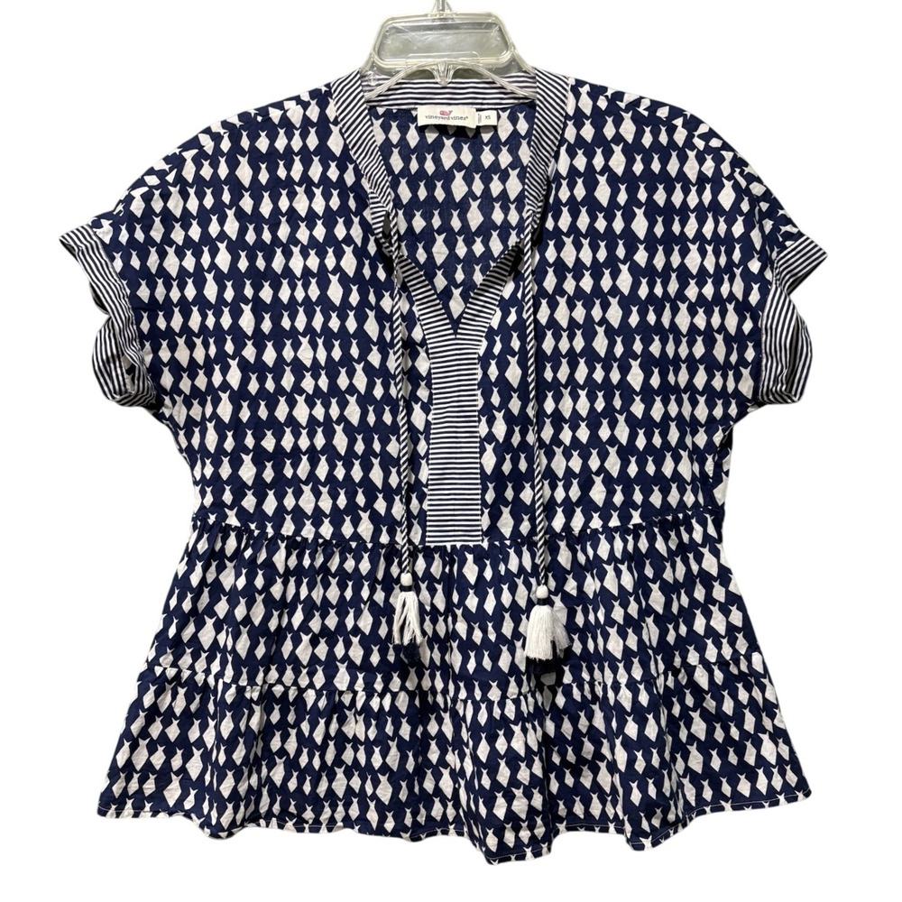 Vineyard vines Diamond Fish Tiered Top with tassels XS coastal, preppy, beachy